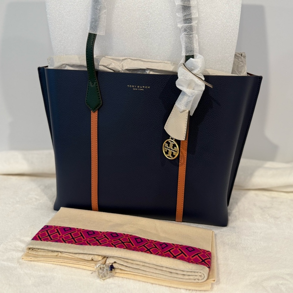 Tory Burch Color Block Triple Compartment Tote in Royal Navy/Port Color